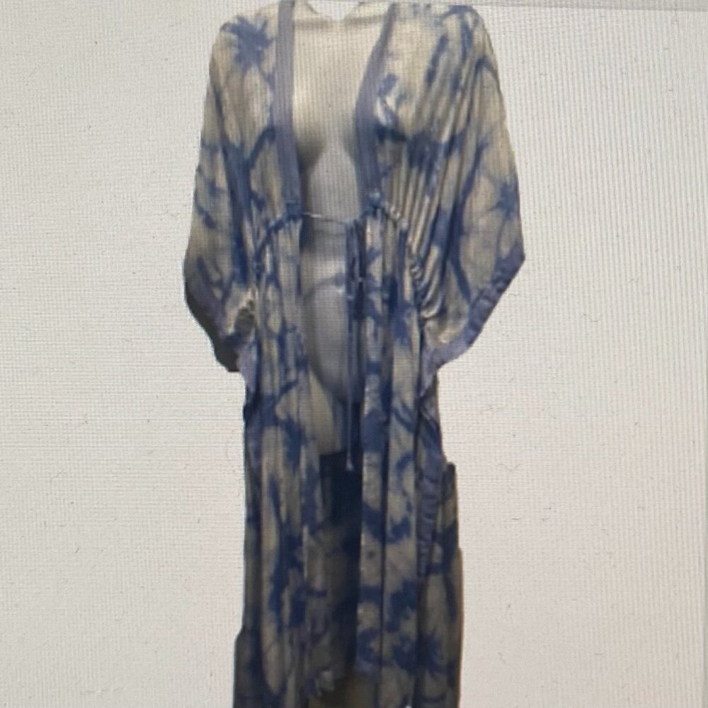 CALVIN KLEIN TYE DYE TIE FRONT MIDI COVER UP - Picture 2 of 6
